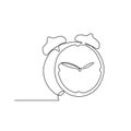 The alarm clock is drawn by one line on a white background. Single line drawing. Continuous line. Vector Eps10 Royalty Free Stock Photo