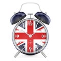 Alarm clock with flag of Great Britain, 3D rendering