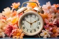 Alarm clock with flowers, switch to daylight saving time in spring, summer time changeover