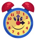 Alarm clock. Funny face smiling cartoon character Royalty Free Stock Photo