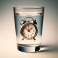 An alarm clock in a glass of water as a symbol of stopped time. Royalty Free Stock Photo