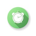 Alarm clock green flat design long shadow glyph icon