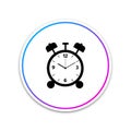 Alarm clock icon isolated on white background. Wake up, get up concept. Time sign. Circle white button