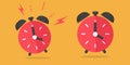 Alarm clock icon vector ringing flat cartoon simple graphic illustration set, yellow red timer watch bell for wake up isolated Royalty Free Stock Photo