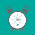 Alarm clock with idea light bulb icon. Flat design