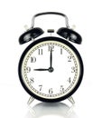 Alarm Clock isolated on white, in black and white, showing nine