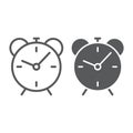 Alarm clock line and glyph icon, time and hour, deadline sign vector graphics, a linear pattern on a white background, Royalty Free Stock Photo