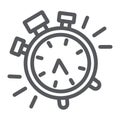 Alarm clock line icon, time and clock, watch sign, vector graphics, a linear pattern on a white background. Royalty Free Stock Photo