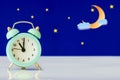 Alarm clock in the middle of the night insomnia or dreaming. Selective focus Royalty Free Stock Photo