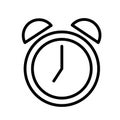 Alarm clock, minimal black and white outline icon. Flat vector illustration. Isolated on white.
