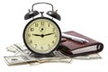 Alarm clock and money isolated Royalty Free Stock Photo