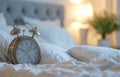 Alarm clock in the morning bedroom Royalty Free Stock Photo