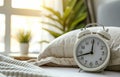 Alarm clock in the morning bedroom Royalty Free Stock Photo