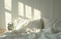 Alarm clock in the morning bedroom Royalty Free Stock Photo