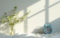 Alarm clock in the morning bedroom Royalty Free Stock Photo