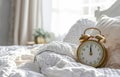 Alarm clock in the morning bedroom Royalty Free Stock Photo