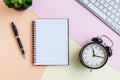 Alarm clock, Note pad, computer keyboard Royalty Free Stock Photo