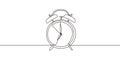 Alarm clock one continuous line drawing minimalism design. Vector of time symbol at seven Royalty Free Stock Photo