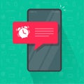 Alarm clock reminder message notice to wake up on mobile phone smartphone vector, cellphone watch timer notification