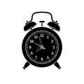 Black retro analog alarm clock. Icon vintage watch Royalty Free Stock Photo