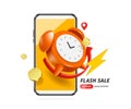 alarm clock is ringing and notifying of limited time promotions flash sale and cash back campaign ,vector 3d for online shopping Royalty Free Stock Photo