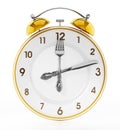 Alarm clock serving plate ith fork and knife. 3D illustration Royalty Free Stock Photo