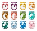 Alarm Clock Set. Vector Icons with Five to Sixty Minutes.