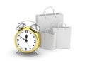 Alarm clock and shopping bag (time to buy concept Royalty Free Stock Photo