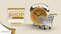 Alarm Clock with Shopping trolly Sale Offcer Digital Marketing Horizontal Banner Template