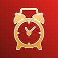 Alarm clock sign. Golden gradient Icon with contours on redish Background. Illustration.