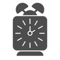 Alarm clock solid icon. Classic table wake-up square watch. School vector design concept, glyph style pictogram on white Royalty Free Stock Photo