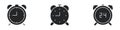 Alarm Clock Solid Icon Set. Time Management, Punctuality, And 24-Hour Schedule Silhouette Symbol Collection. Classic And Royalty Free Stock Photo