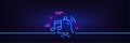 Alarm clock sound line icon. Reminder bell music sign. Neon light glow effect. Vector