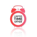 Alarm clock with special offer on dial. Limited time offer banner. Big sale discount. Vector illustration