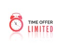 Alarm clock with special offer. Limited time offer banner. Big sale discount. Vector illustration Royalty Free Stock Photo