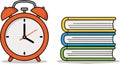 An alarm clock and a stack of books symbolize the time for learning and the \