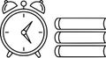 An alarm clock and a stack of books symbolize the time for learning and the \