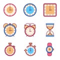 Alarm clock, timer, watch flat vector icons