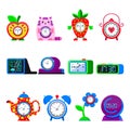 Alarm clock vector cartoon kids clockface clocked in time with hour or minute arrows illustration childish clocking Royalty Free Stock Photo