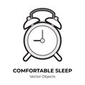 Alarm clock vector isolated. Comfortable sleep illustration item black white vector, good sleep Royalty Free Stock Photo