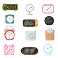 Alarm clock vector modern clockface clocked in time with hour or minute arrows illustration childish clocking object Royalty Free Stock Photo