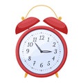 Alarm clock vintage red time countdown morning awake reminder ring vector flat illustration Royalty Free Stock Photo