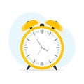 Alarm clock yellow wake-up time isolated on background in flat style. Vector illustration