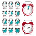 Alarm Clocks Set with Time Symbol. Vector Analog Counter. Royalty Free Stock Photo