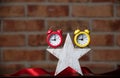 Alarm clocks, toy and ribbon