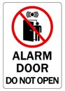 Alarm door, do not open. Ban sign with person entering in a room activating the security system Royalty Free Stock Photo