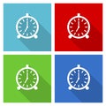 Alarm icon set, flat design vector illustration in eps 10 for webdesign and mobile applications in four color options Royalty Free Stock Photo