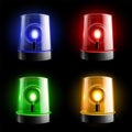 Alarm sirens realistic. Light ambulance flashing, emergency alert lamps. Fire department, police and medical cars Royalty Free Stock Photo