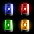 Alarm sirens realistic. Light ambulance flashing, emergency alert lamps. Fire department, police and medical cars. Danger rotating Royalty Free Stock Photo