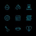 alarm , testtube , compass , beaker , industry , football , celender , books ,key , lips , heart break , eps icons set vector